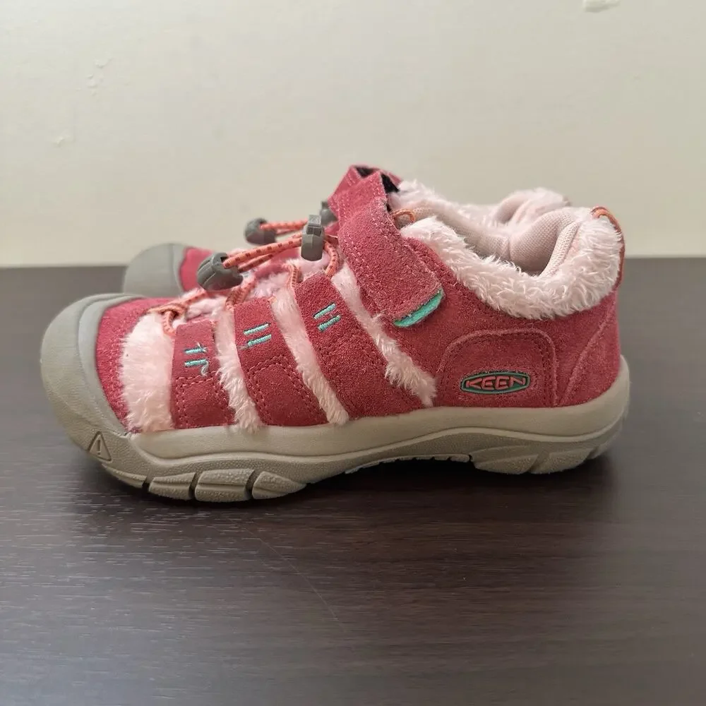 KEEN Newport H2 Pink/Gray Suede Faux Fur Lined Hook & Loop Sneakers US 1 Kids